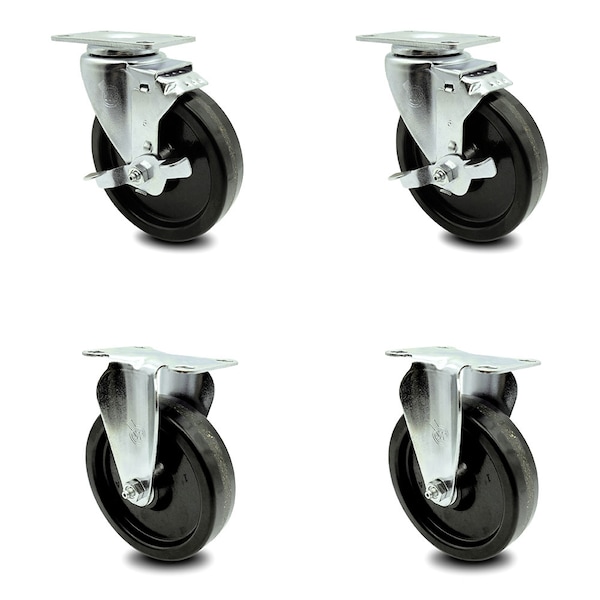 5 Inch Phenolic Wheel Swivel Top Plate Caster Set with 2 Brake 2 Rigid SCC